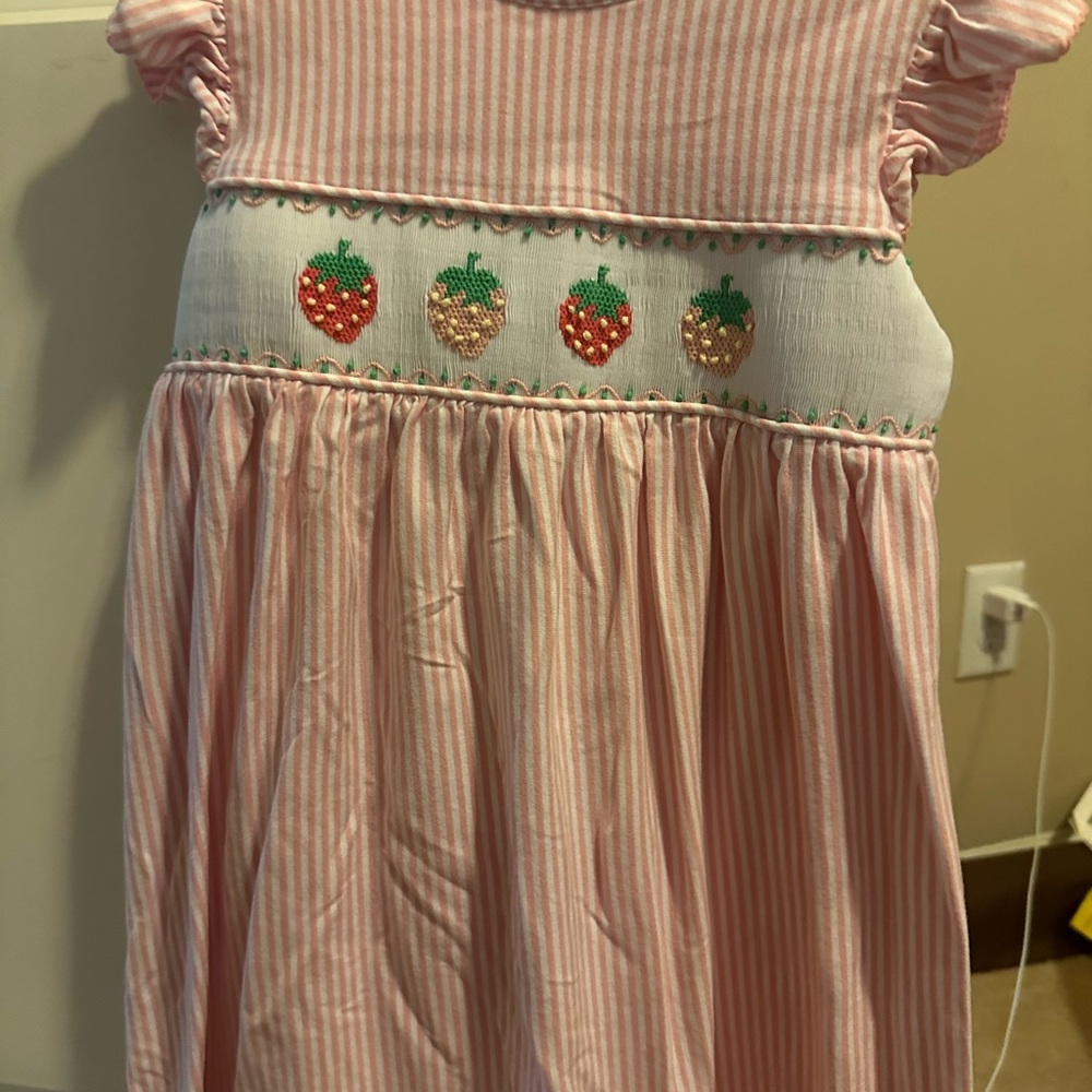 Shrimp and Grits size 6 Pink Striped Dress with Strawberry Embroidery